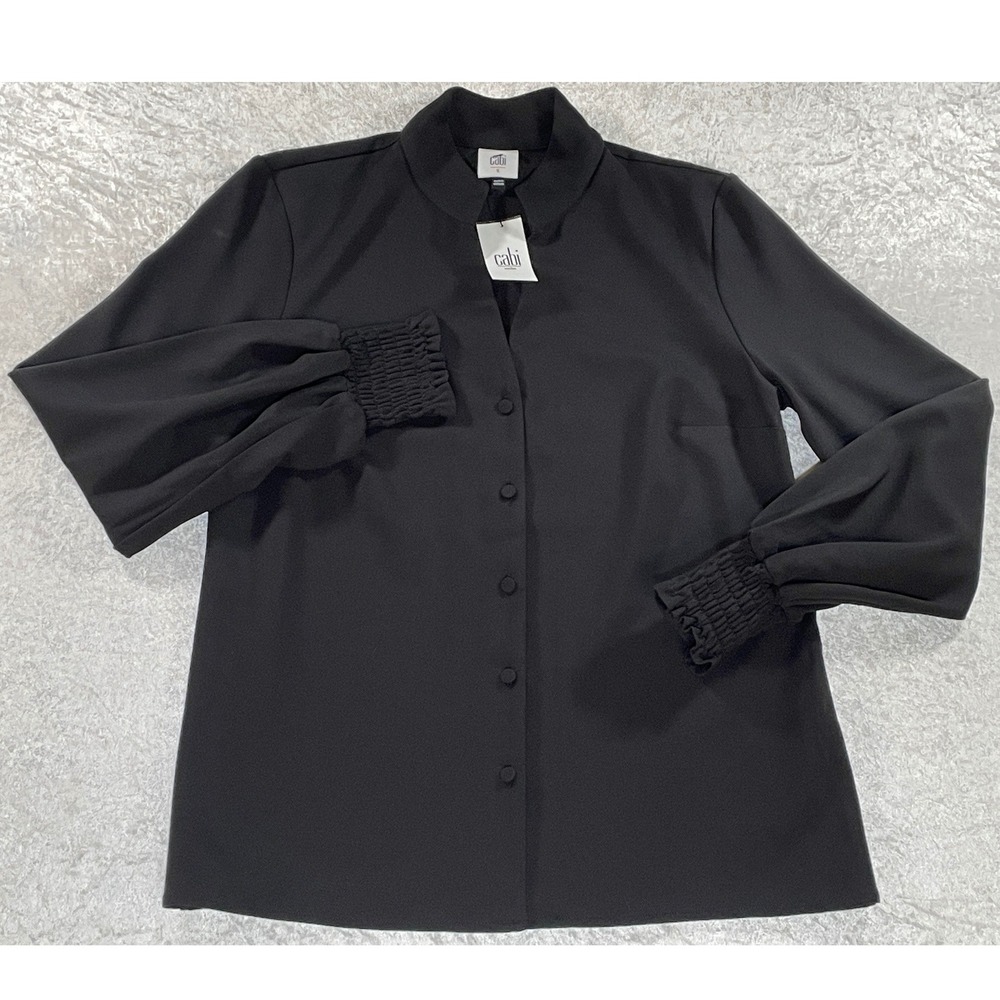 Cabi Composer Top Women S Black NEW Smocked Cuff Button Front Blouse 4746